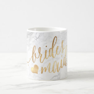 PixDezines Bruidsmeisje Marmer Faux Gold Script Koffiemok