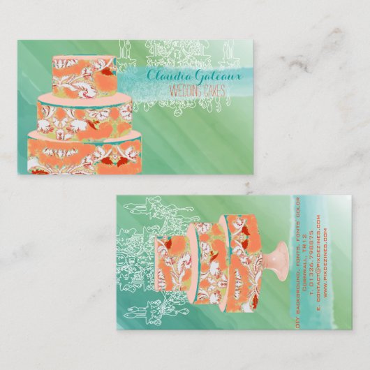 PixDezines bruidstaart/waterverf effecten Visitekaartje (Voorkant / Achterkant)