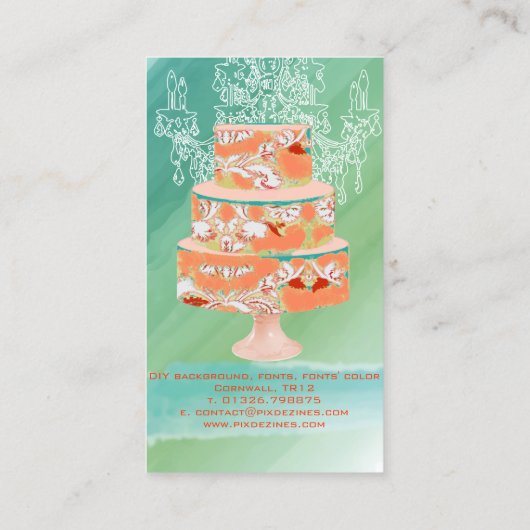 PixDezines bruidstaart/waterverf effecten Visitekaartje (Achterkant)