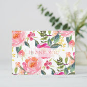 PixDezines Bruidsuitnodiging Waterverf Zomer Pioen Bedankkaart (Staand voorkant)