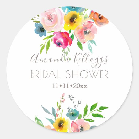 PixDezines Bruidsuitnodiging Waterverf Zomer Pioen Ronde Sticker (Voorkant)