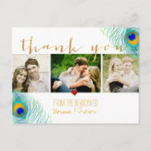 PixDezines bruiloft bedankt/pauw veer Aankondigingskaart (Voorkant)