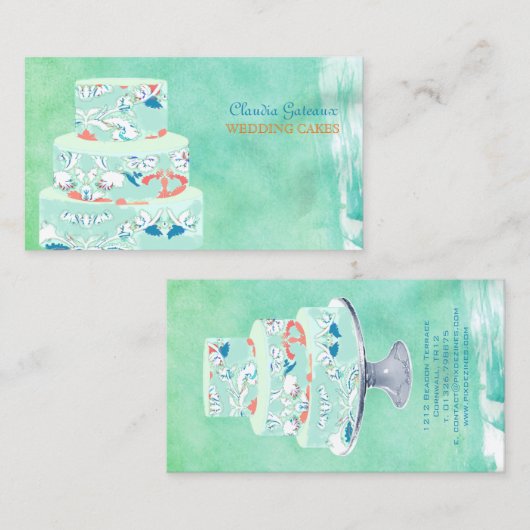 PixDezines bruiloft cakes/waterverf beïnvloedt Visitekaartje (Voorkant / Achterkant)