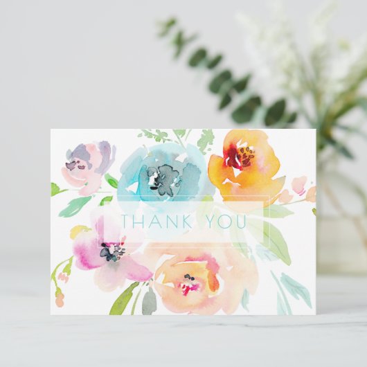 PixDezines Bruiloftswaterverf Lente Bloemen Bedankkaart (Staand voorkant)