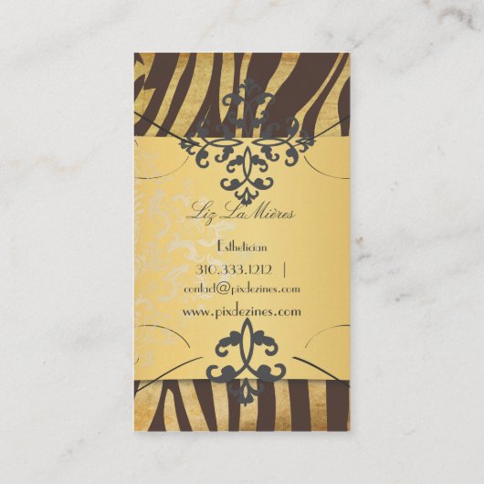 PixDezines bruin zebra/faux parcum Visitekaartje (Achterkant)
