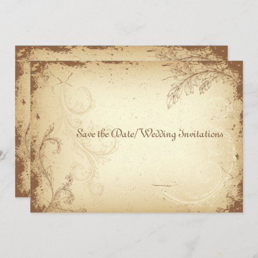 PixDezines  bruine bloemenrol Save The Date (Voorkant / Achterkant)