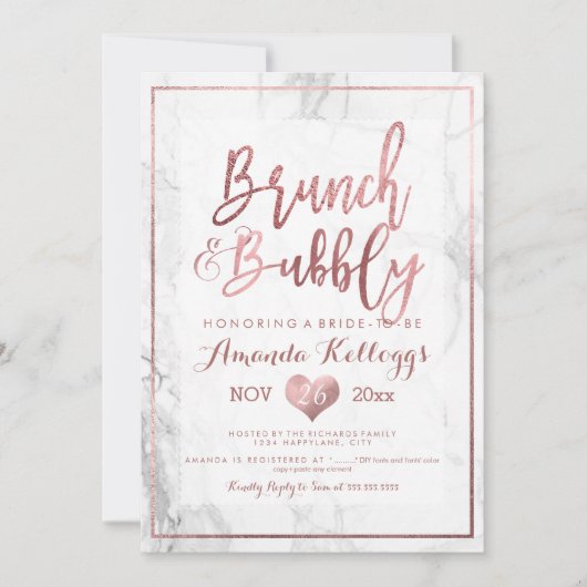 PixDezines Brunch Bubble/Faux Roos Gold Marble Kaart (Voorkant)