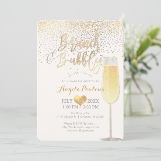 PixDezines Brunch Bubble/Faux Silver+Gold Confetti Kaart (Staand voorkant)
