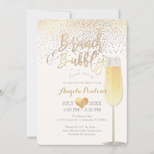 PixDezines Brunch Bubble/Faux Silver+Gold Confetti Kaart (Voorkant)