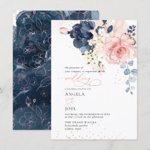 PixDezines Brunch Bubble Navy Blush H2 bloemen Inv Kaart