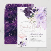 PixDezines Brunch Bubble Paarse H2 Flowers Invitat Kaart (Voorkant / Achterkant)