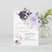 PixDezines Brunch Bubble Paarse H2 Flowers Invitat Kaart (Staand voorkant)