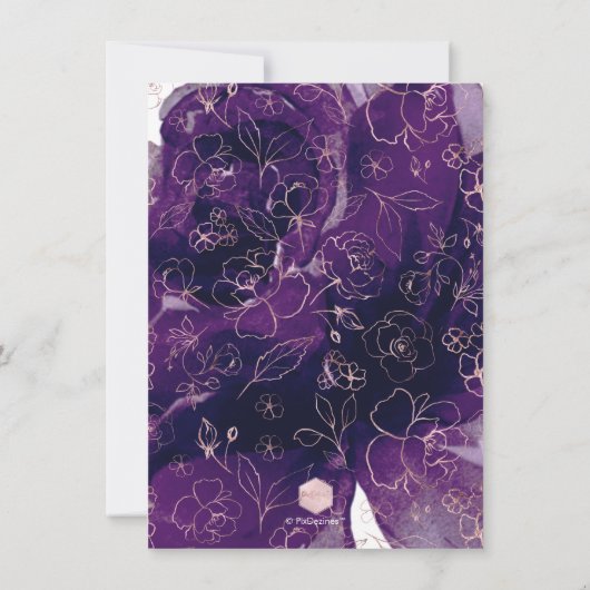 PixDezines Brunch Bubble Paarse H2 Flowers Invitat Kaart (Achterkant)