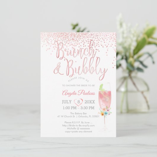 PixDezines Brunch Bubble/Pink+Silver Confetti Kaart (Staand voorkant)