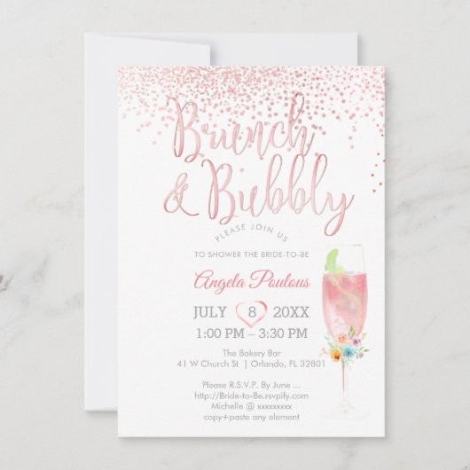 PixDezines Brunch Bubble/Pink+Silver Confetti Kaart (Voorkant)