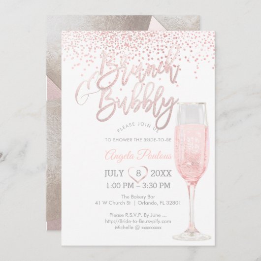 PixDezines Brunch Bubble/Pink+Silver Confetti Kaart (Voorkant / Achterkant)