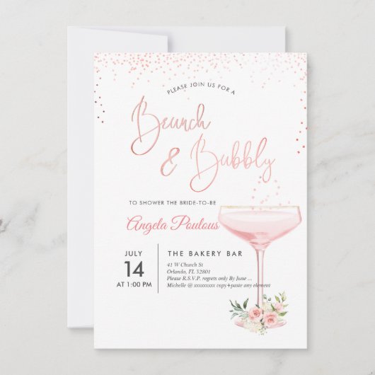 PixDezines Brunch Bubble/Roze Champagne Glass Kaart (Voorkant)