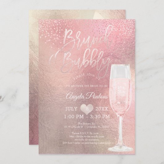PixDezines Brunch Bubbly/Confetti+Ombre Roos Kaart (Voorkant / Achterkant)