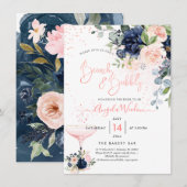 PixDezines Brunch Bubbly Navy Blush H2 bloemen Uit Kaart (Voorkant / Achterkant)