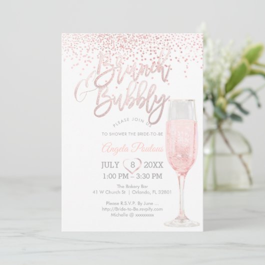 PixDezines Brunch Bubbly/Pink+Silver Confetti Kaart (Staand voorkant)