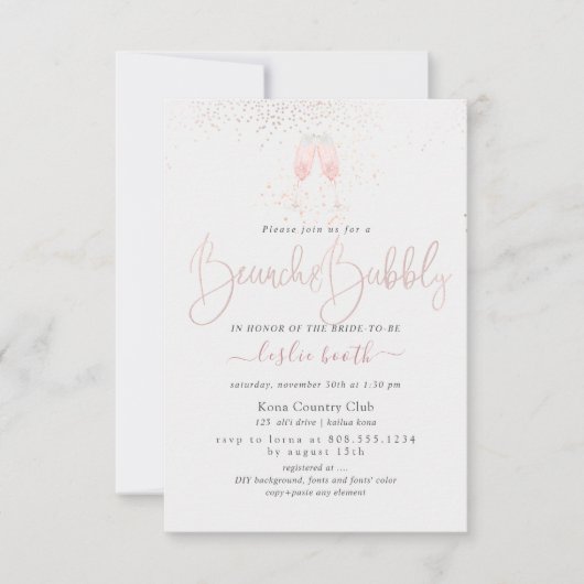 PixDezines Brunch+Bubbly Roze Champagne Kaart (Voorkant)