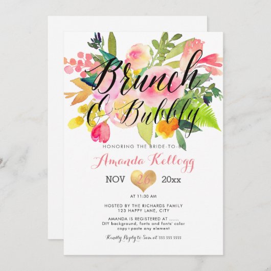 PixDezines Brunch & Bubbly Spring Bloemen Kaart (Voorkant / Achterkant)