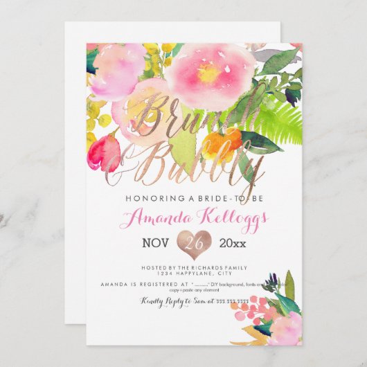 PixDezines Brunch en Bubble Spring Floral Kaart (Voorkant / Achterkant)