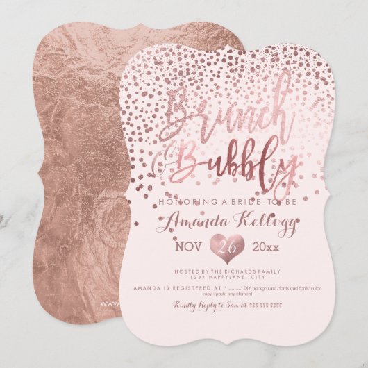 PixDezines Brunch N Bubbly/Roos Gold Confetti Kaart (Voorkant / Achterkant)