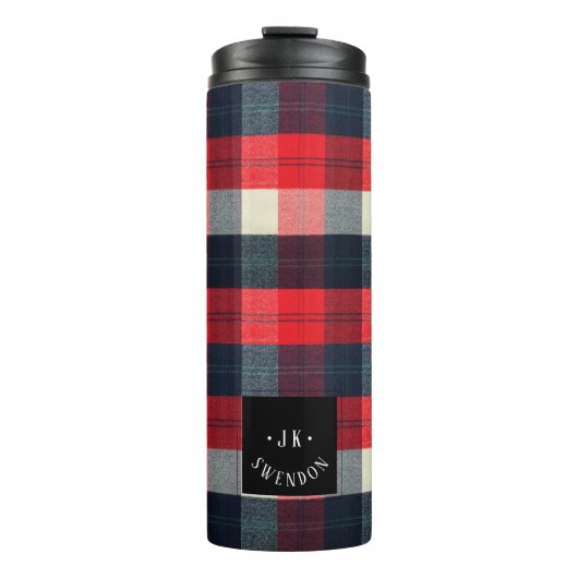 PixDezines Buffalo Plaid, Lumber Jack Monogram Thermosbeker (Voorkant)