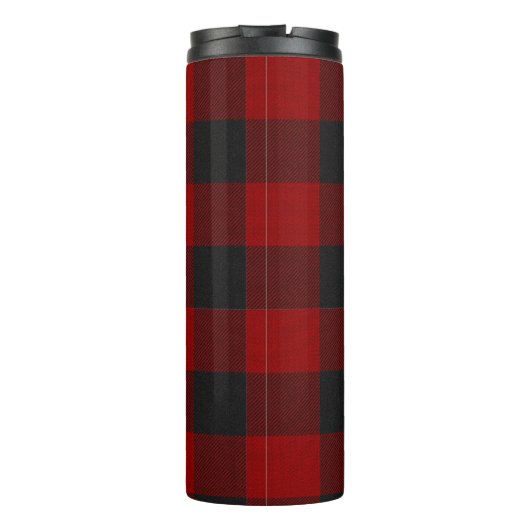 PixDezines Buffalo Plaid, zwart rood monogram Thermosbeker (Achterkant)