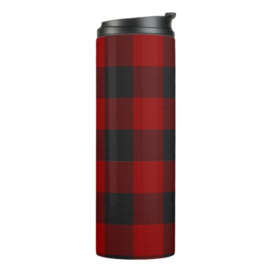 PixDezines Buffalo Plaid, Zwart Rood Thermosbeker (Gedraaid links)
