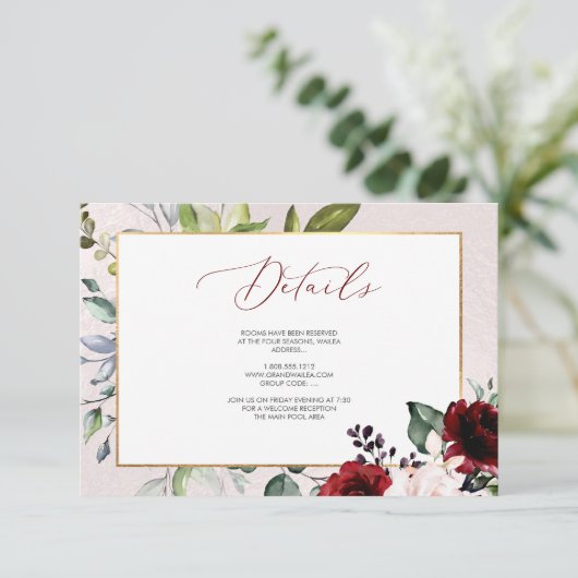 PixDezines Burgundy Blush Blooms DETAILKAARTEN Kaart (Staand voorkant)