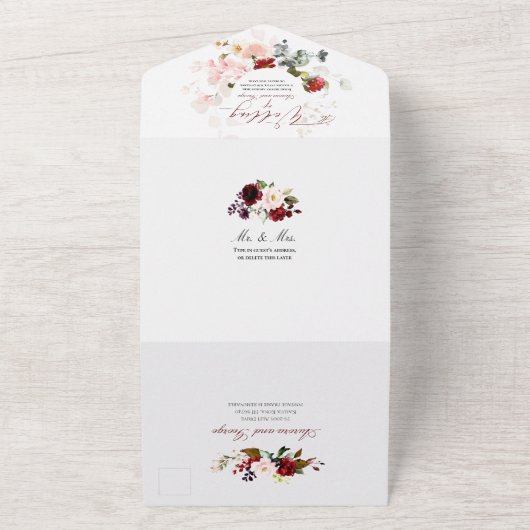 PixDezines Burgundy Blush H2 Flowers All In One Uitnodiging (Buitenkant)