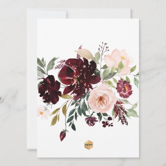 PixDezines Burgundy Blush Waterverf Flowers Kaart (Achterkant)