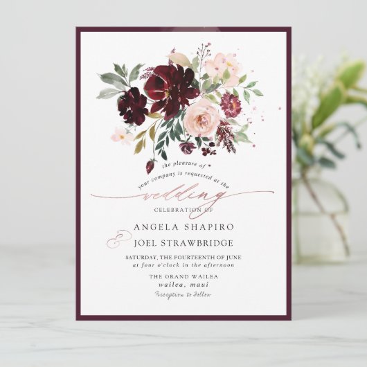 PixDezines Burgundy Blush Waterverf Flowers Kaart (Staand voorkant)