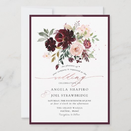 PixDezines Burgundy Blush Waterverf Flowers Kaart (Voorkant)