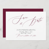 PixDezines Burgundy Elegant Script Save the Date Kaart (Voorkant / Achterkant)