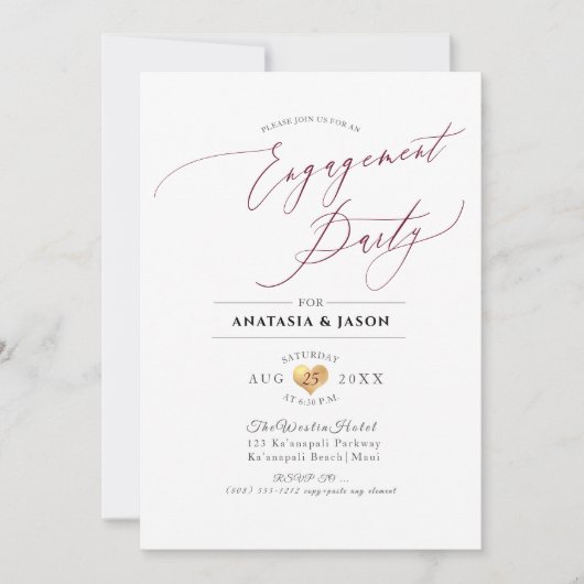 PixDezines Burgundy Luxe Verloving Kaart (Voorkant)