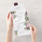 PixDezines Burgundy Pink Peonies in één All In One Uitnodiging (Afscheurbaar)
