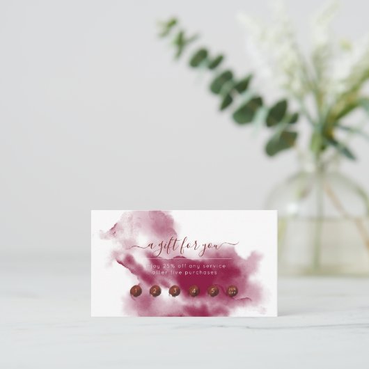 PixDezines Burgundy Waterverf Reward Card Visitekaartje (Staand voorkant)