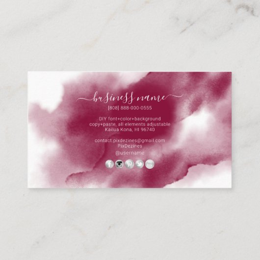 PixDezines Burgundy Waterverf Reward Card Visitekaartje (Achterkant)