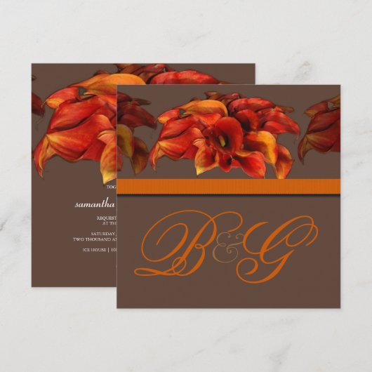PixDezines BURNT ORANJE CALLA LILY INVITATIONS Kaart (Voorkant / Achterkant)