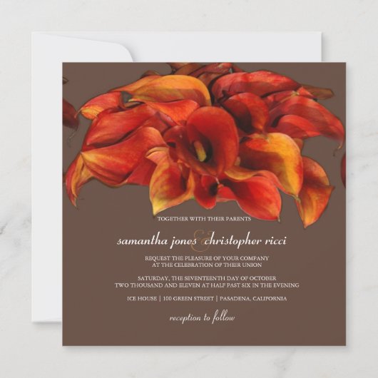 PixDezines BURNT ORANJE CALLA LILY INVITATIONS Kaart (Achterkant)