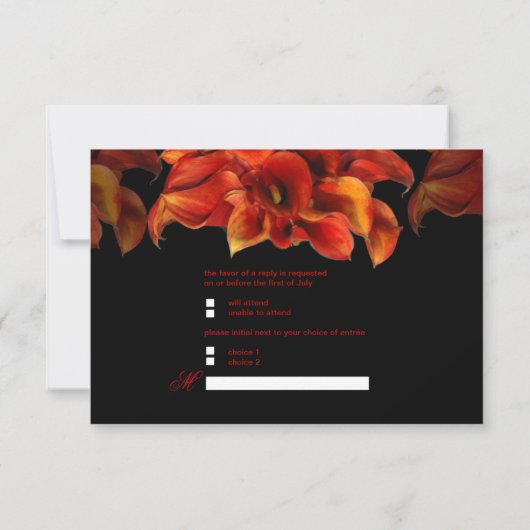 PixDezines BURNT ORANJE CALLA LILY INVITATIONS RSVP Kaartje (Achterkant)
