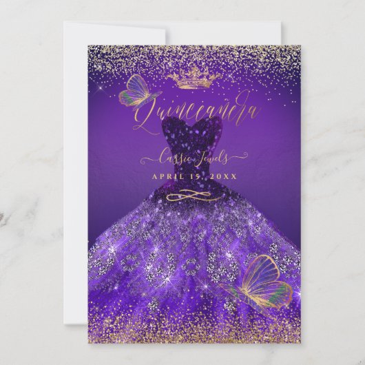 PixDezines Butterflies Quinceanera, donker Paars Kaart (Voorkant)