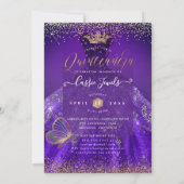 PixDezines Butterflies Quinceanera, donker Paars Kaart (Achterkant)