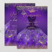 PixDezines Butterflies Quinceanera, donker Paars Kaart (Voorkant / Achterkant)