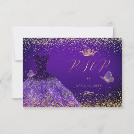 PixDezines Butterflies Quinceanera RSVP, Paars Kaart