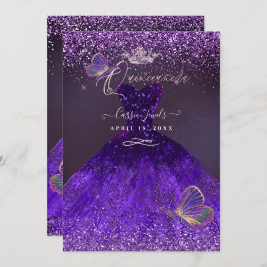 PixDezines Butterflies Quinceanera, Ultra Violet Kaart (Voorkant / Achterkant)