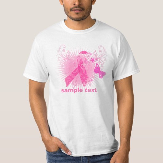 PixDezines Cancer Awareness, Roze Ribbon T-shirt (Voorkant)